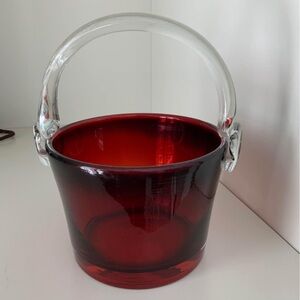 Vintage 90’S Murano Hand Blown Glass Basket Ruby Red Trinket